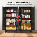 cofar 61" metal pantry cabinet in black, modern showing dimensions