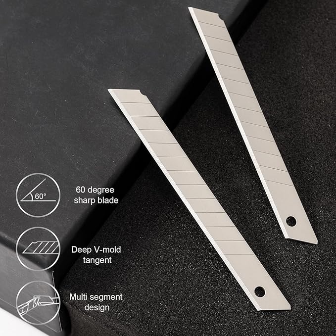 Gomake 100PCS 9mm Box Cutter Knife Replacement Blades 60 Degree Carbon Steel - Image 2