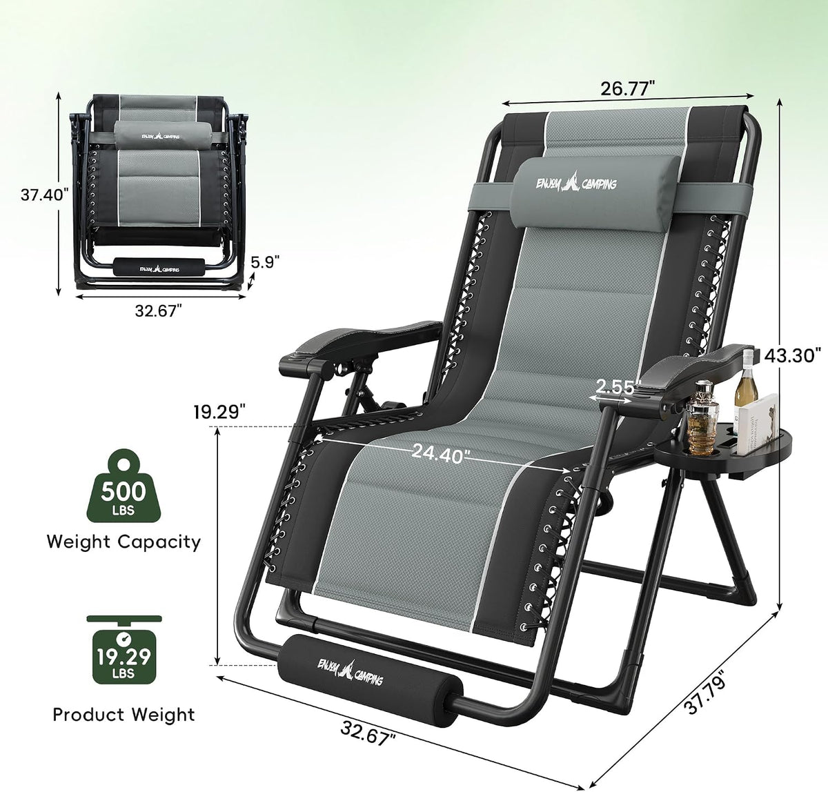 Amopatio XXL Padded Zero Gravity Chairs Foldable Zero Gravity Lounge Chair Ou...