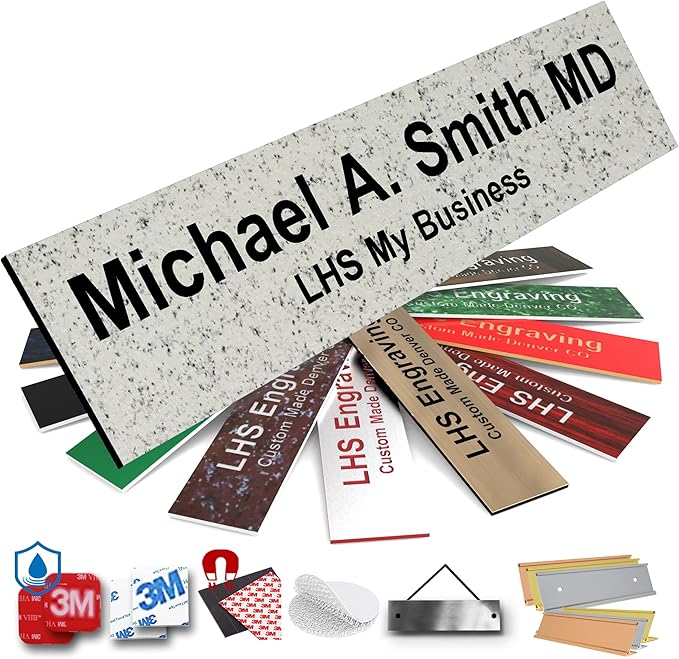 Door Name Plate Personalized for Office Stone Granite Plastic Name Plate Black by LHS+My+Business