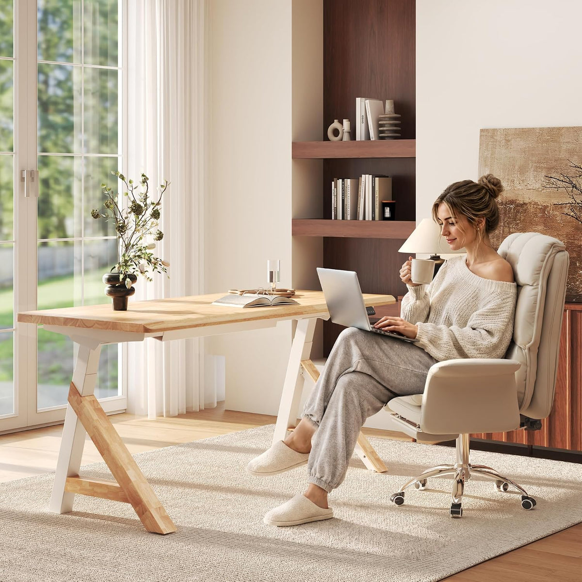 FLEXISPOT 55 x 28 Inch WoodiX Solid Wood Executive Standing Desk, Maple