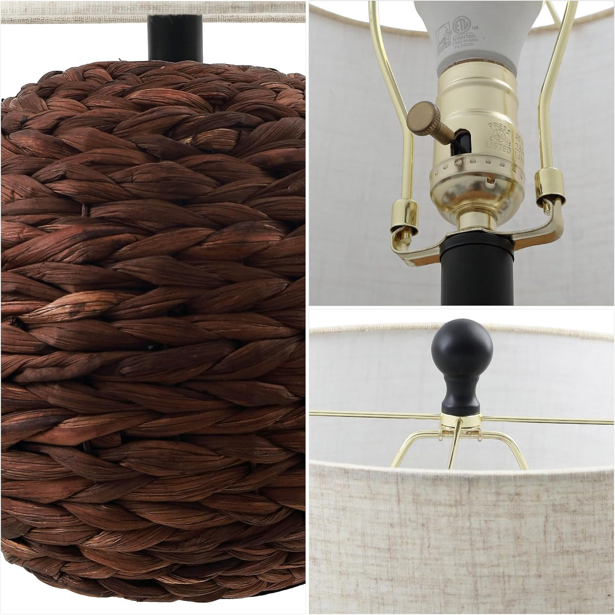 JONATHAN Y Camilo Coastal Woven Rattan Globe Table Lamp 21.5", Dark Brown