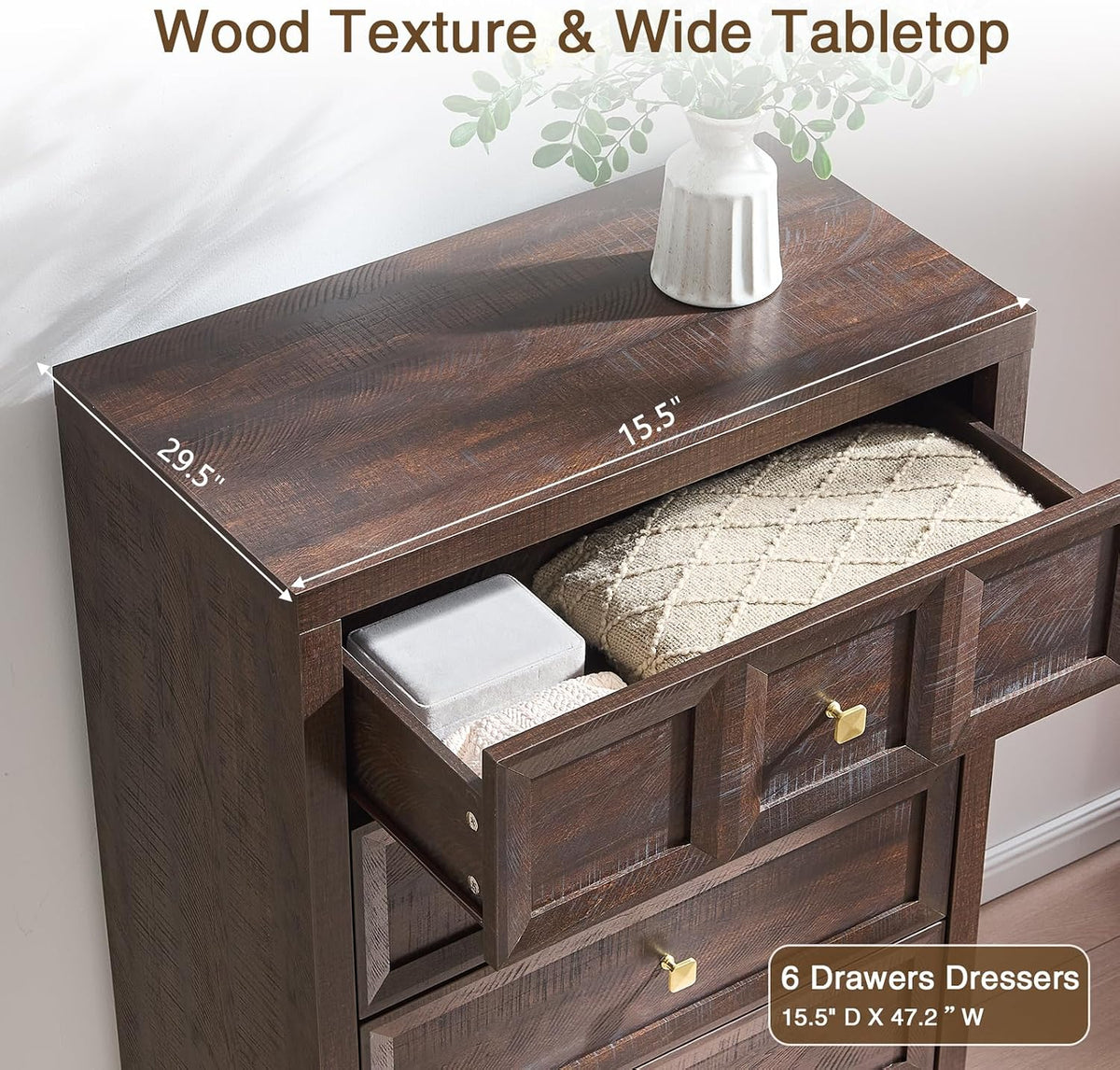 5 Drawers Dresser for Bedroom, 45.7" Tall Large Dresser & Chests of ...