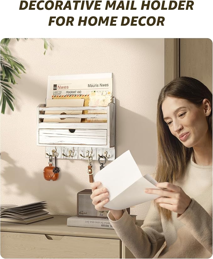 Rebee Vision Farmhouse Mail Organizer Wall Mounted – Rustic Key and Mail Holder - Image 3
