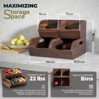 acacia wood pantry storage bins - stackable open, close-up detail