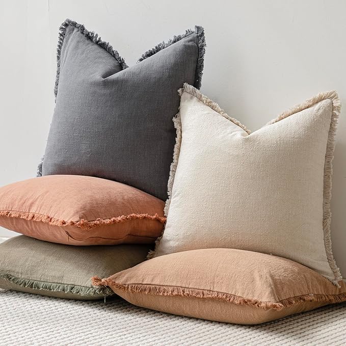 Foindtower Set of 2 Decorative Linen Fringe Throw Pillow Covers Boho Farmhouse - Image 5