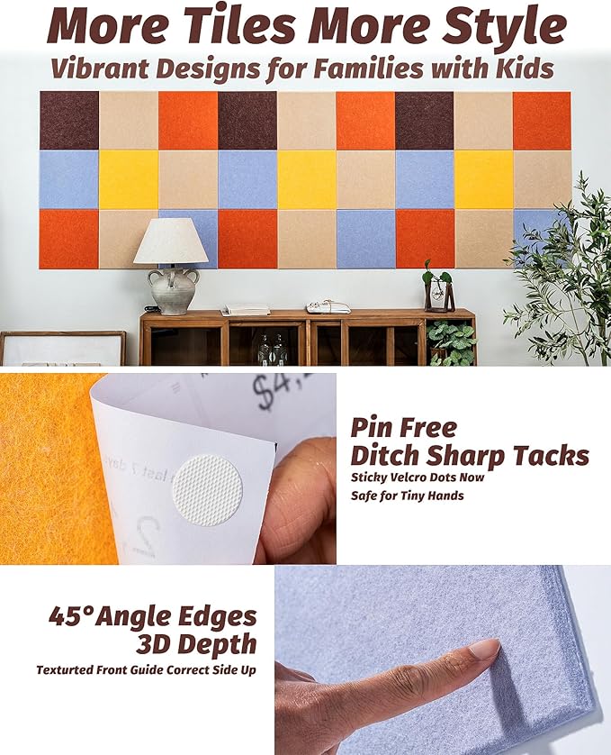 Felt Bulletin Board Wall Tiles, Cork Board Alternative - Image 3