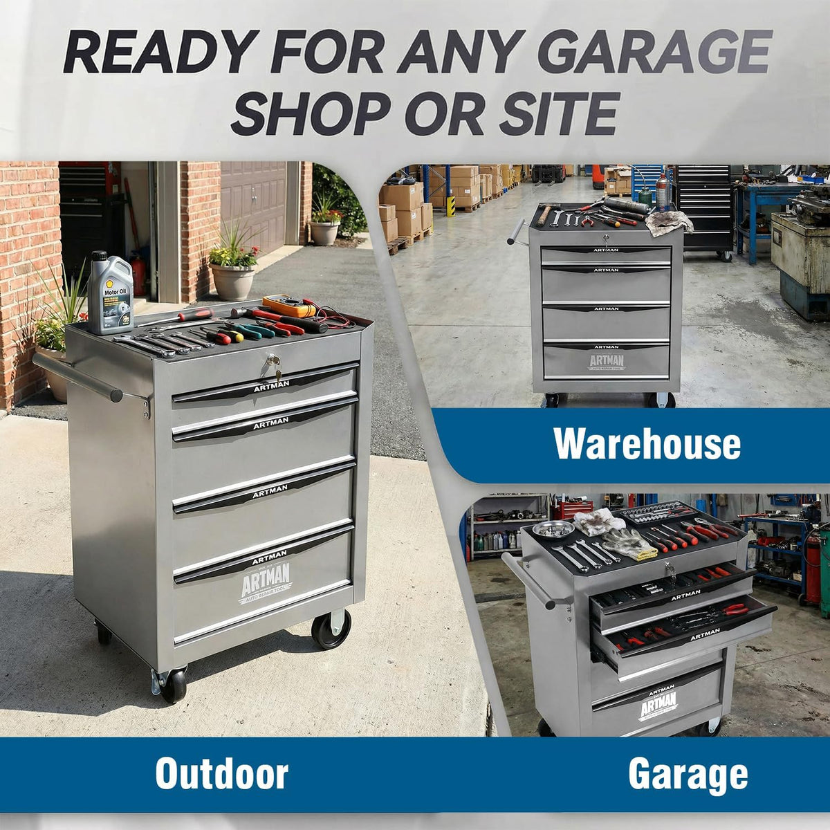 4-Drawer Rolling Tool Chest - Heavy Duty Tool Storage Cabinet with Lockable W...