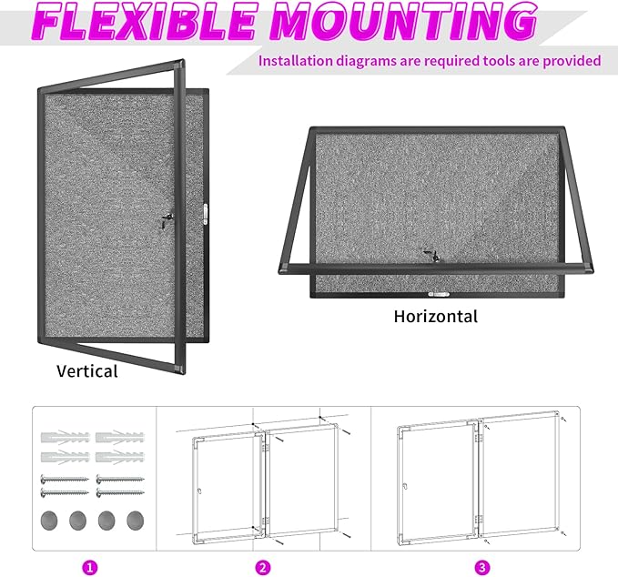 Outdoor Enclosed Bulletin Board, Wall-Mounted Black Aluminum Framed Display Case - Image 4