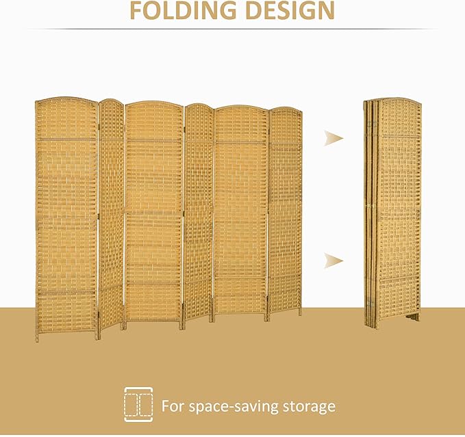 HOMCOM 6 Panel Room Divider, Hand-Woven Freestanding Wall Partition - Image 3
