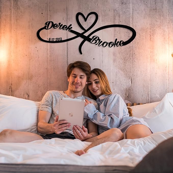 Personalized Valentines Metal Wall Sign, Custom Infinity Heart Love Couple Name - Image 2