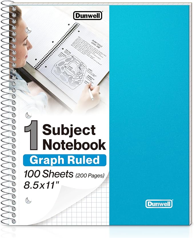 Dunwell Graph Paper Notebook 8.5 x 11 Plastic Cover, 100 Sheets, 4x4 Squares by Dunwell