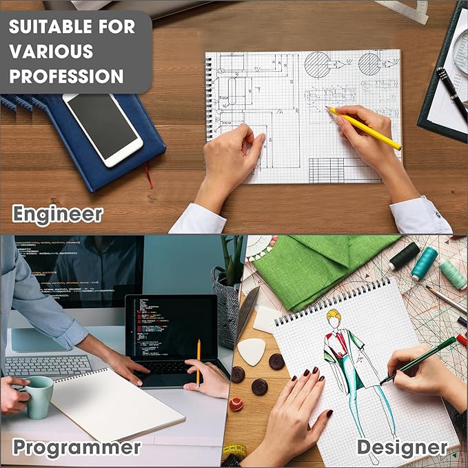 Engrowtic 2 Pack Top Spiral Graph Paper Notebooks 8.7 X11.4 Inch A4 Grid Paper - Image 4