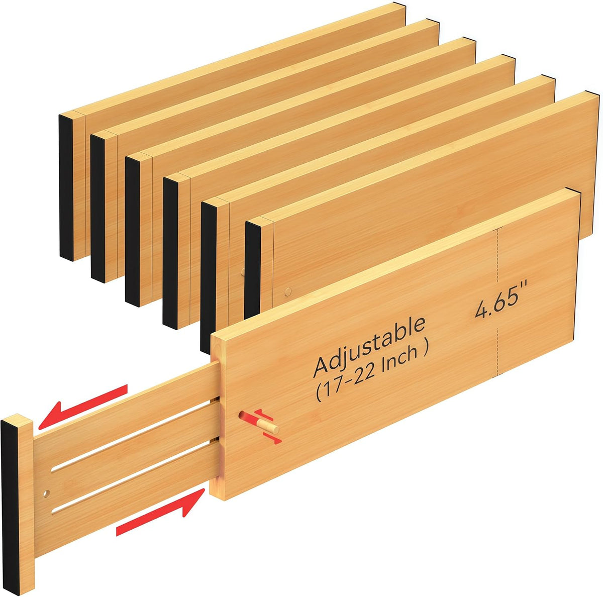 FJO 6 Pack Bamboo Drawer Dividers 4.65" High Adjustable from 17''...