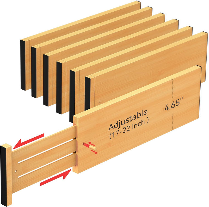 FJO 6 Pack Bamboo Drawer Dividers 4.65" High Adjustable from 17'' to 22''