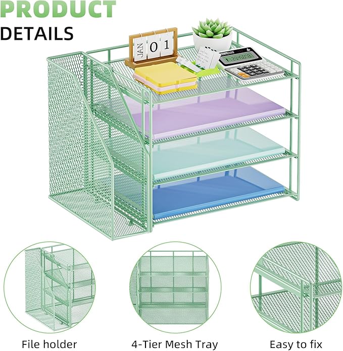 Marbrasse Desk Organizer and Accessories，4-Tier Paper Letter Tray Organizer - Image 4