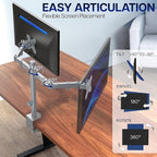 VIVO Dual Monitor Desk Mount, Heavy Duty Fully Adjustable Steel Stand, Holds 2 - Image 3