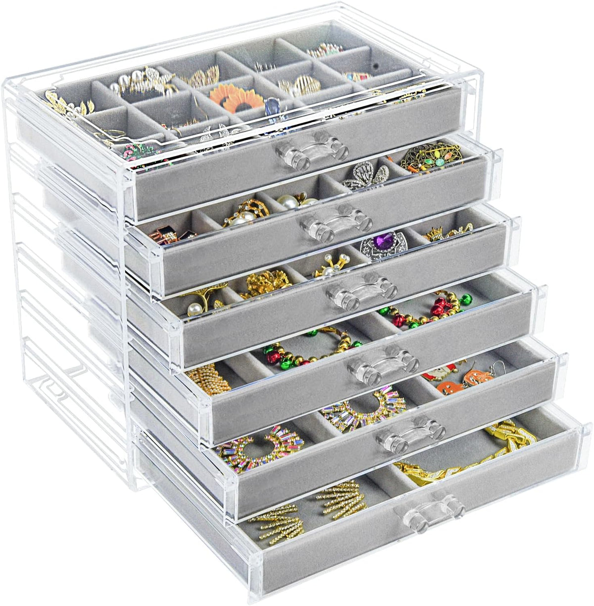 Watpot Acrylic Jewelry Box Organizer and Storage 6 Drawer for Earring Display...