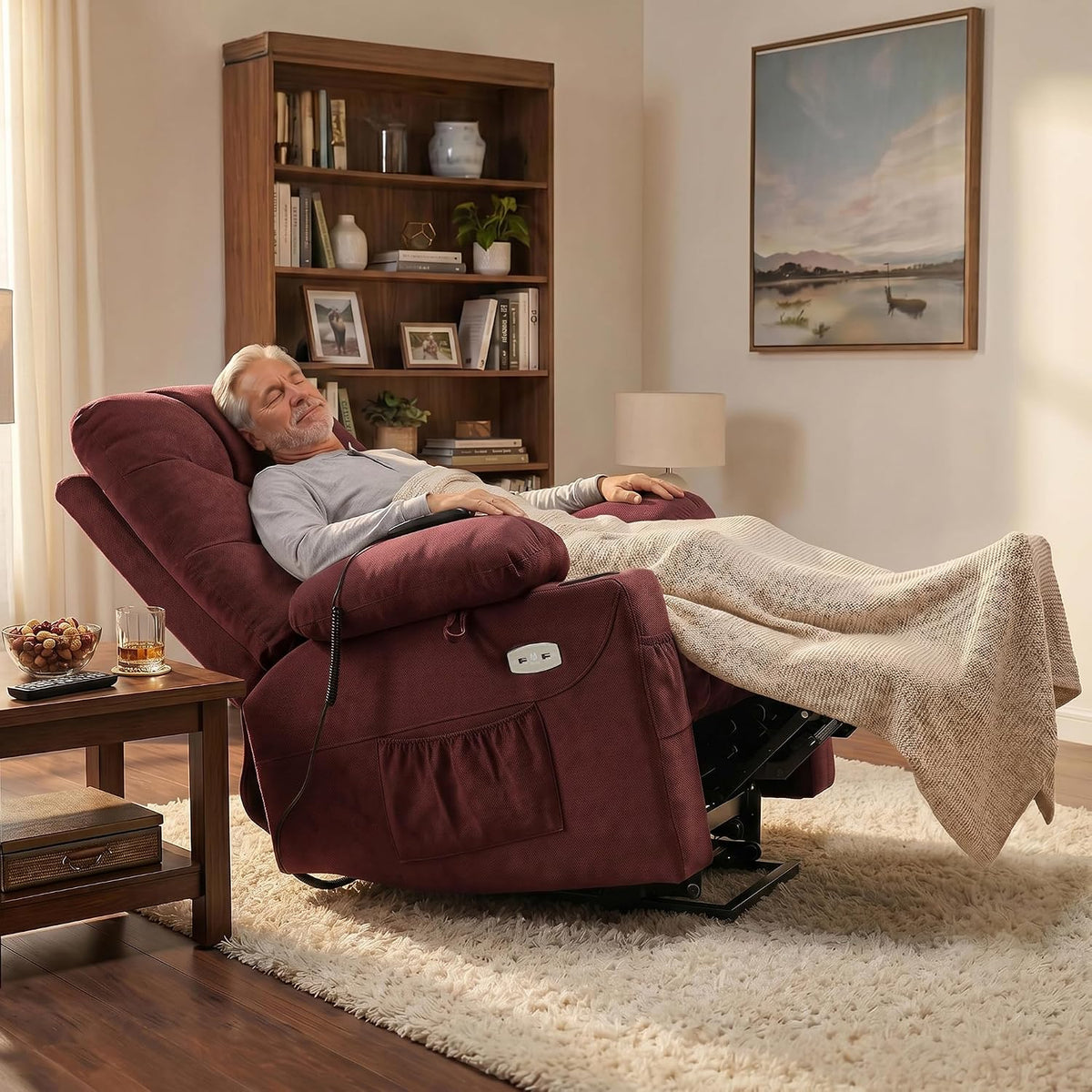 MCombo Power Lift Recliner for Elderly, Fabric 7287 (Burgundy, Medium)