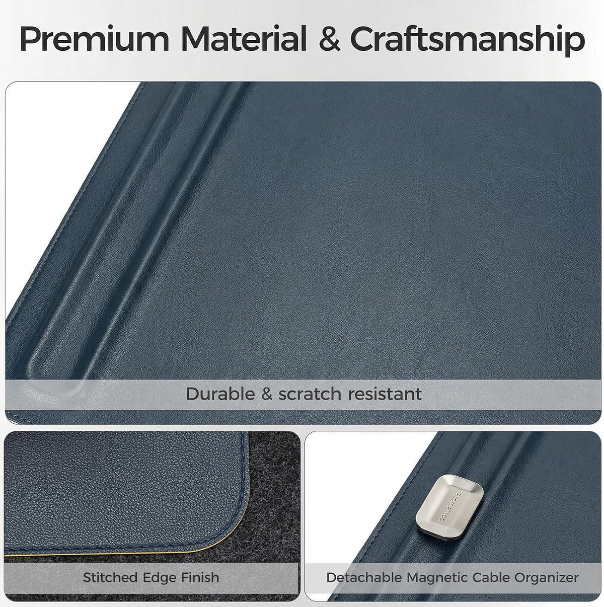 Desk Mat – Double-Sided Vegan Leather & Felt | Built-In Magnetic Cable Or...