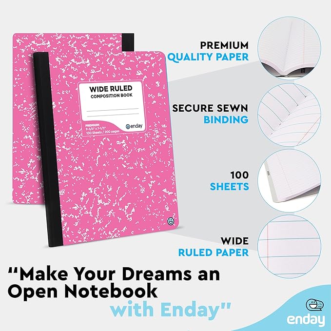 Emraw Composition Notebooks Wide Ruled Paper Bulk, Hard Cover Composition - Image 3