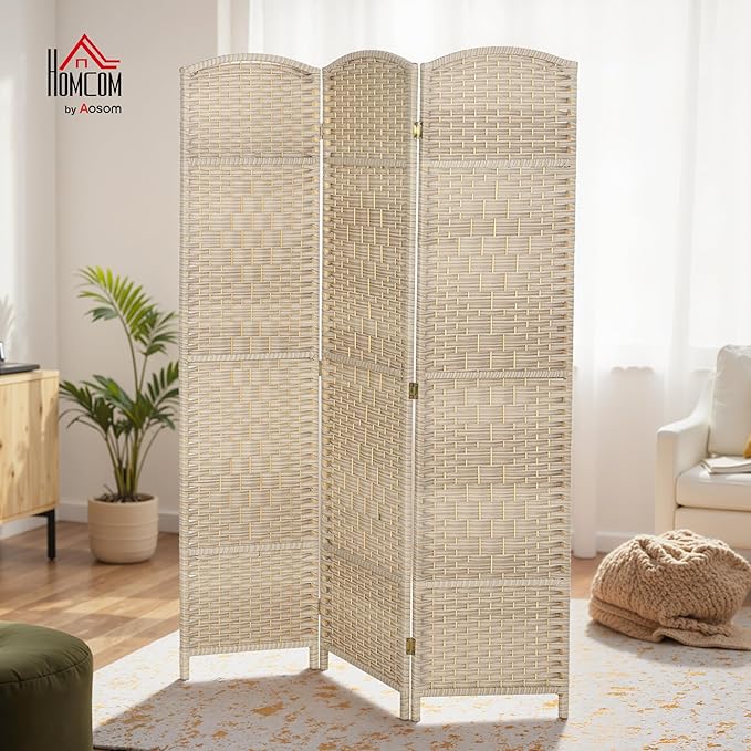 HOMCOM 3 Panel Room Divider, Hand-Woven Freestanding Wall Partition - Image 2