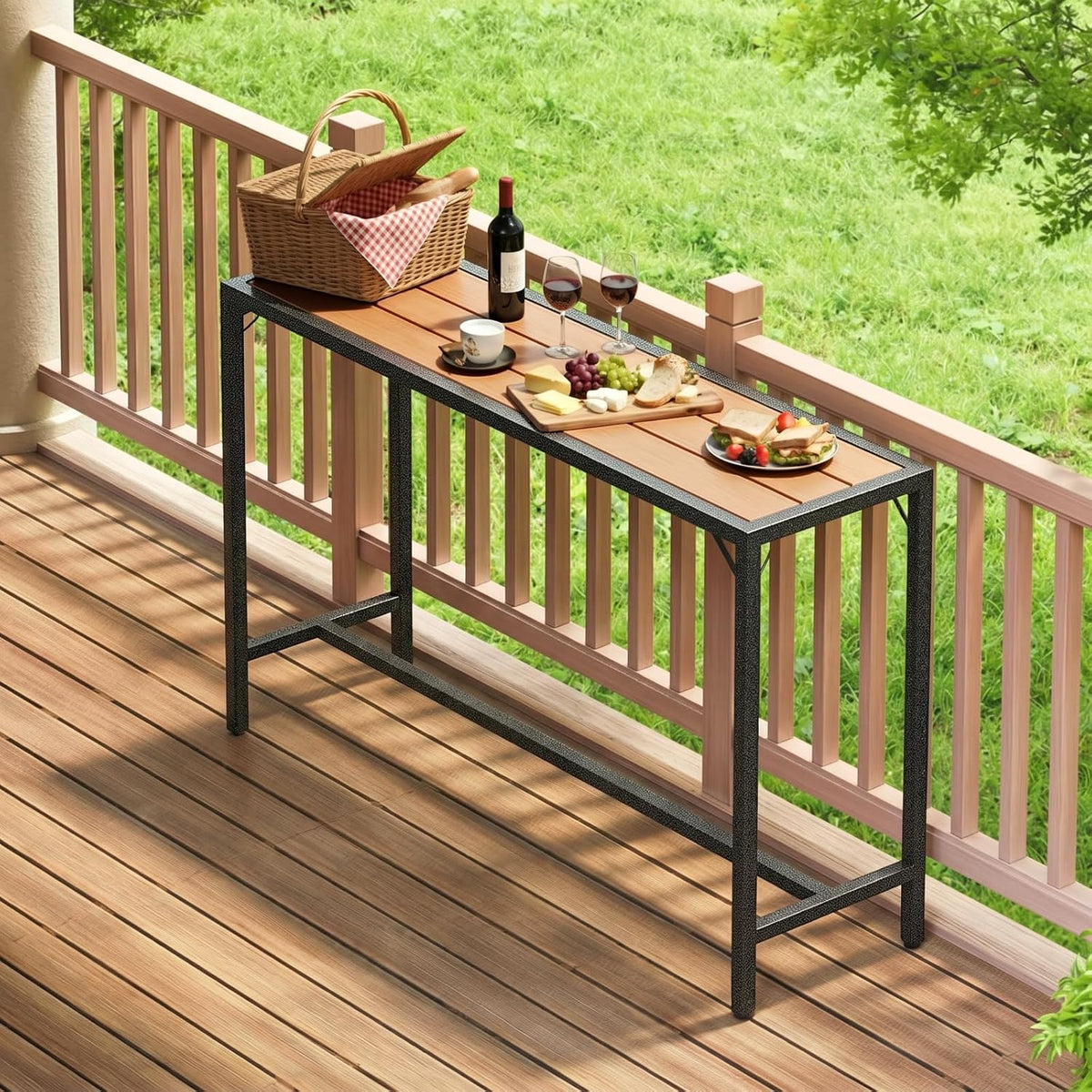 TLSUNNY 47" Patio Bar Table, Sturdy Outdoor Counter Height Table, Teak