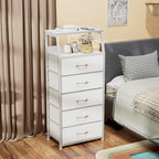 Furnulem White Dresser with 5 Drawers, Vertical Storage Tower Fabric Dresser - Image 2