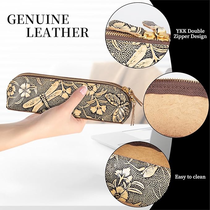 Gexmil Genuine Leather Pen Case, Full Grain Leather Pencil Holder, Hand-made - Image 5