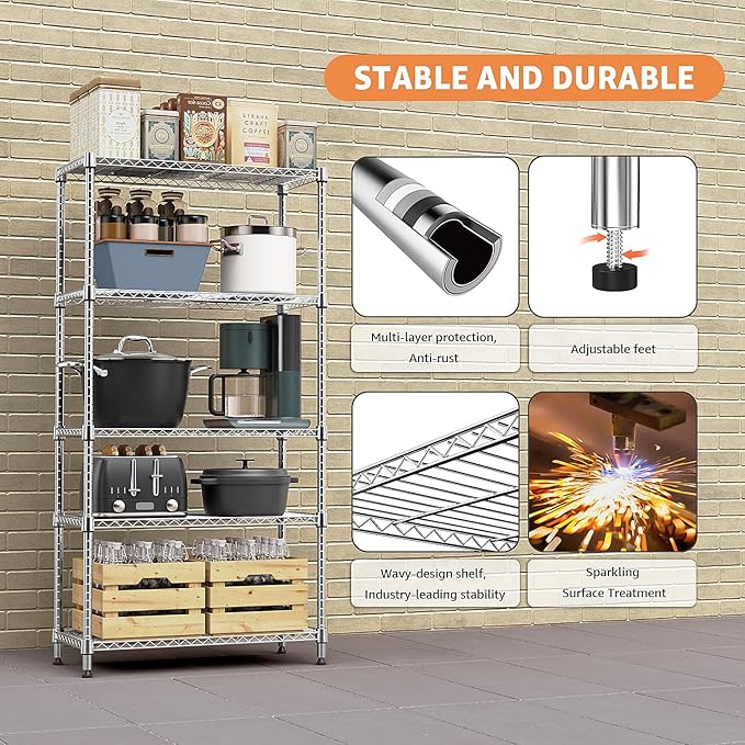 MZG 1750 lbs 5 Tier Storage Rack Metal Wire Shelving Unit, Storage Standing - Image 7