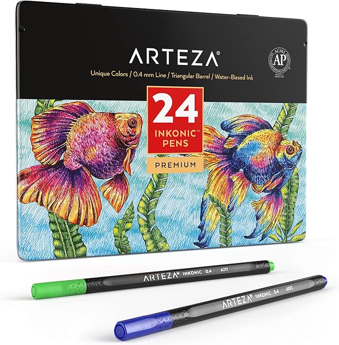 ARTEZA Inkonic Fineliners Fine Point Pens, 0.4mm Tips, Ergonomic Barrels by ARTEZA