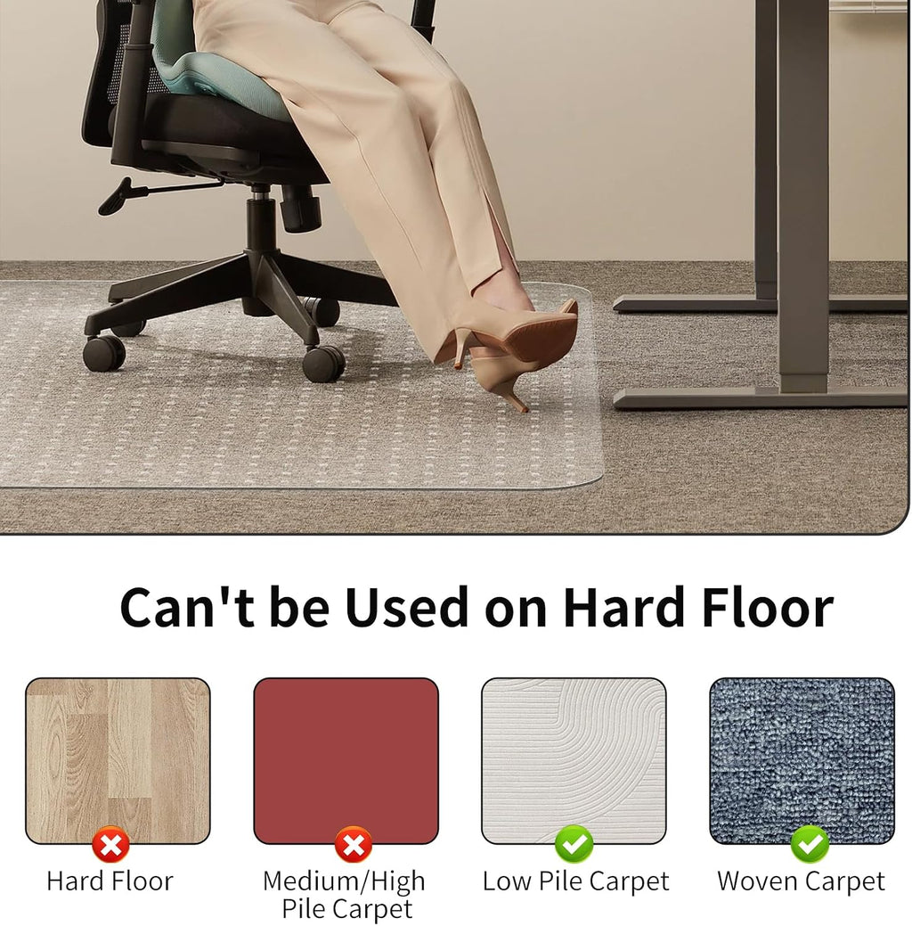 Office Chair Mat for Carpet 36" x 48" Clear PVC Rectangular | Computer Desk Chair Mat, Rolling Carpet Chair Mats with Non-Slip Studded, Carpet Protector for Home Office Low Pile Carpet