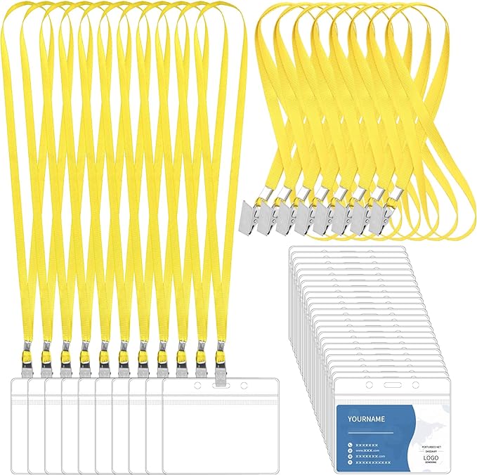 100 Pcs Lanyards for ID Badges and 100 Pcs Clear Name Tag Holders Reusable by Lecpeting