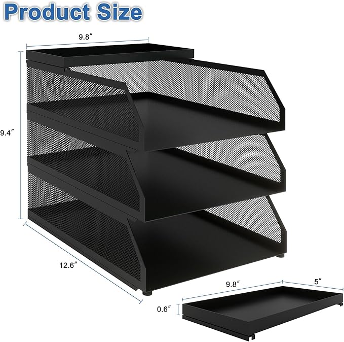 Natwind 3-Tier Desk Organizer, Desk Accessories, Stackable Paper Tray, Metal - Image 2