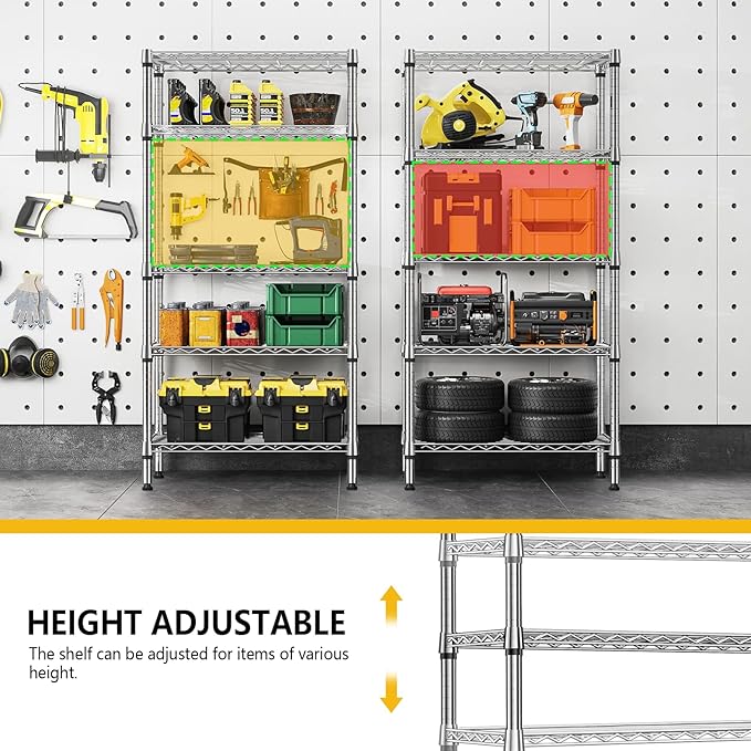 M MZG 1250 lbs 5 Tier Shelf Metal Storage Shelves Shelving Wire Rack Heavy Duty - Image 7