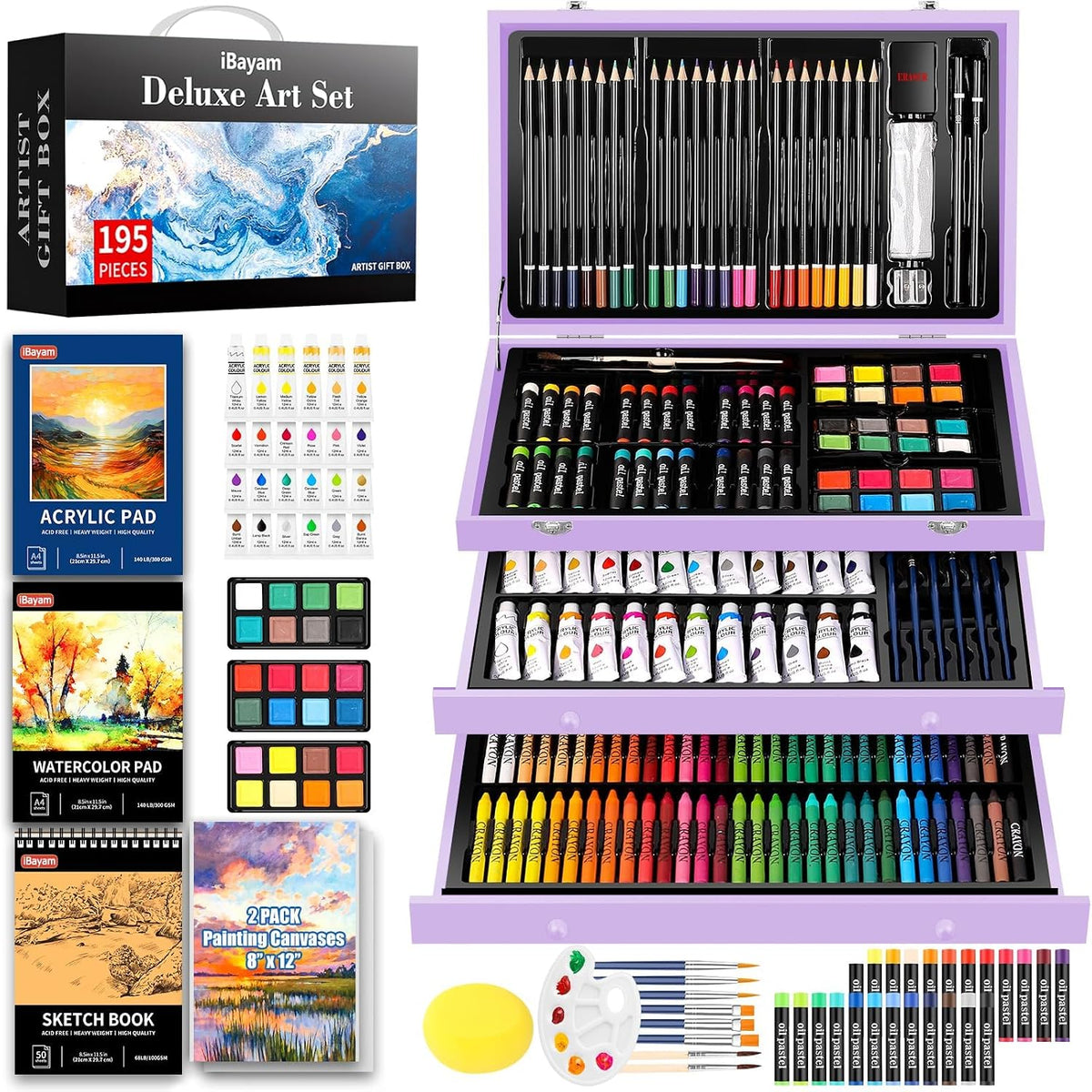 ibayam art supplies,195 pack deluxe art set drawing, main product view