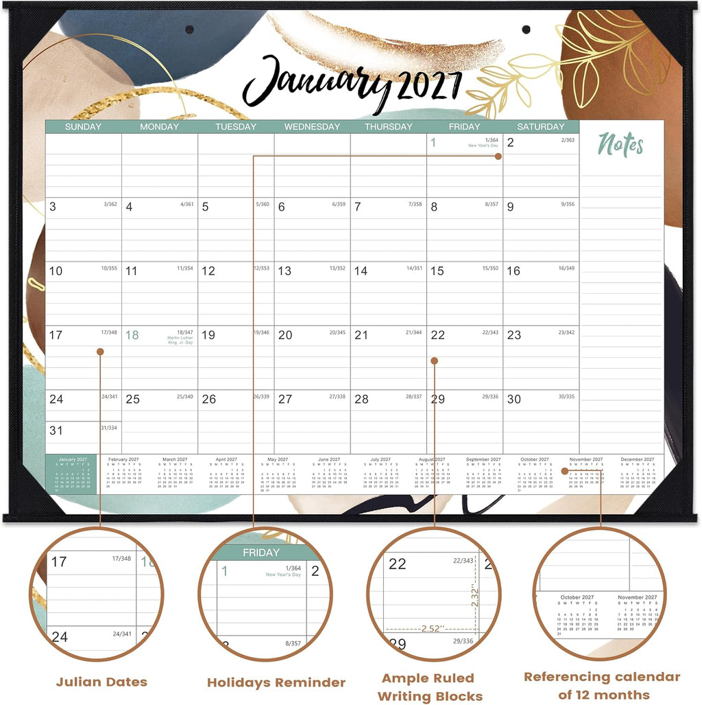 2027 Desk Calendar - Desk Calendar 2027 Large 22x17, Jan. 2027 - Dec. 2027 | Large 2027 Desktop Calendar 22'' x 17'', Corner Protectors,Large Ruled Blocks, Notes Section, for Home, Office Use