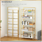 4NM No Assembly 5 Tiers Folding Bookshelf Storage Shelves Vintage Bookcase - Image 3