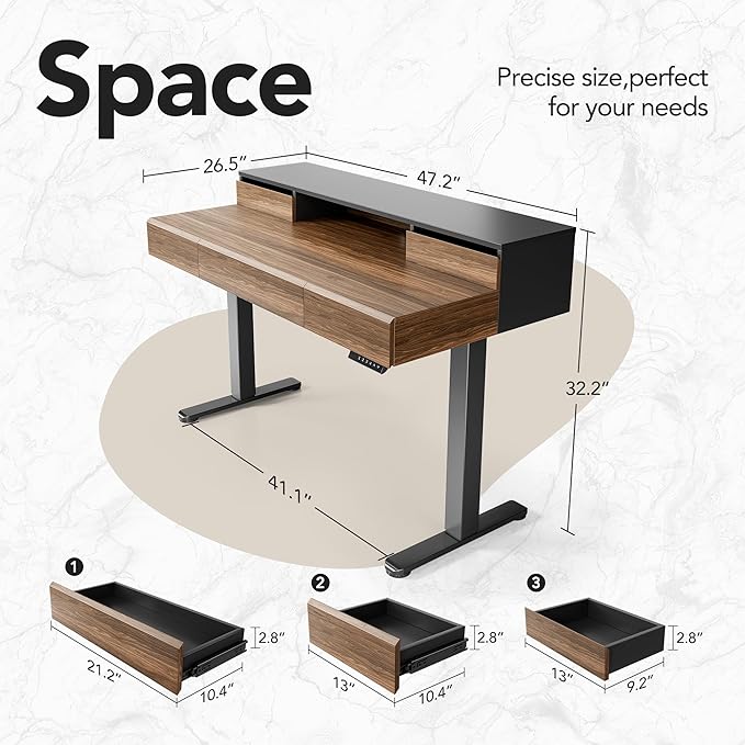 HUANUO Standing Desk with Drawers, 48 Inches Electric Height Adjustable Desk - Image 2