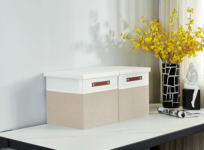 DECOMOMO Storage Basket with Lid, Storage Cubes with Handles, Fabric Box with - Image 3