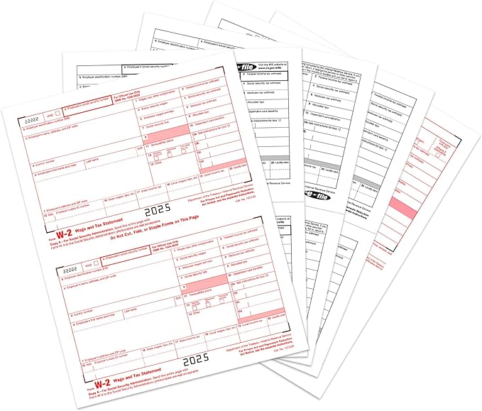 W2 Forms 2025, 6 Part Tax Forms, 25 Employee Kit of Laser Forms Designed by FENTASY