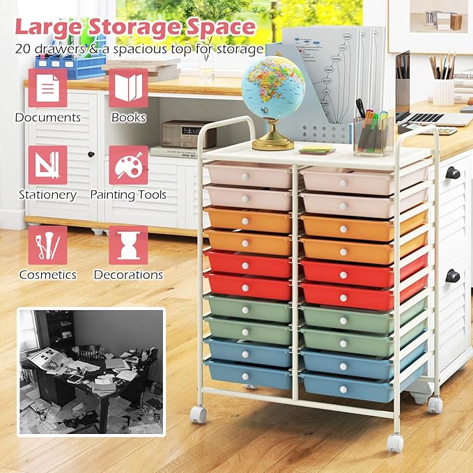 Happygrill 20-Drawer Organizer Cart Tools, Mobile Utility Storage Cart - Image 5