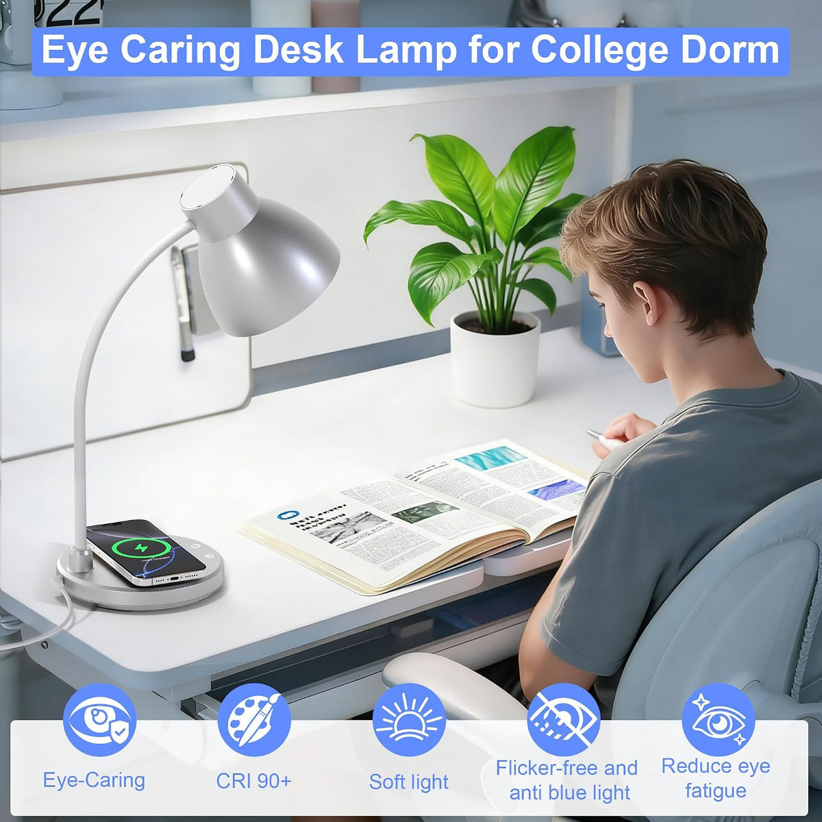 led desk lamp for home office with wireless showing dimensions