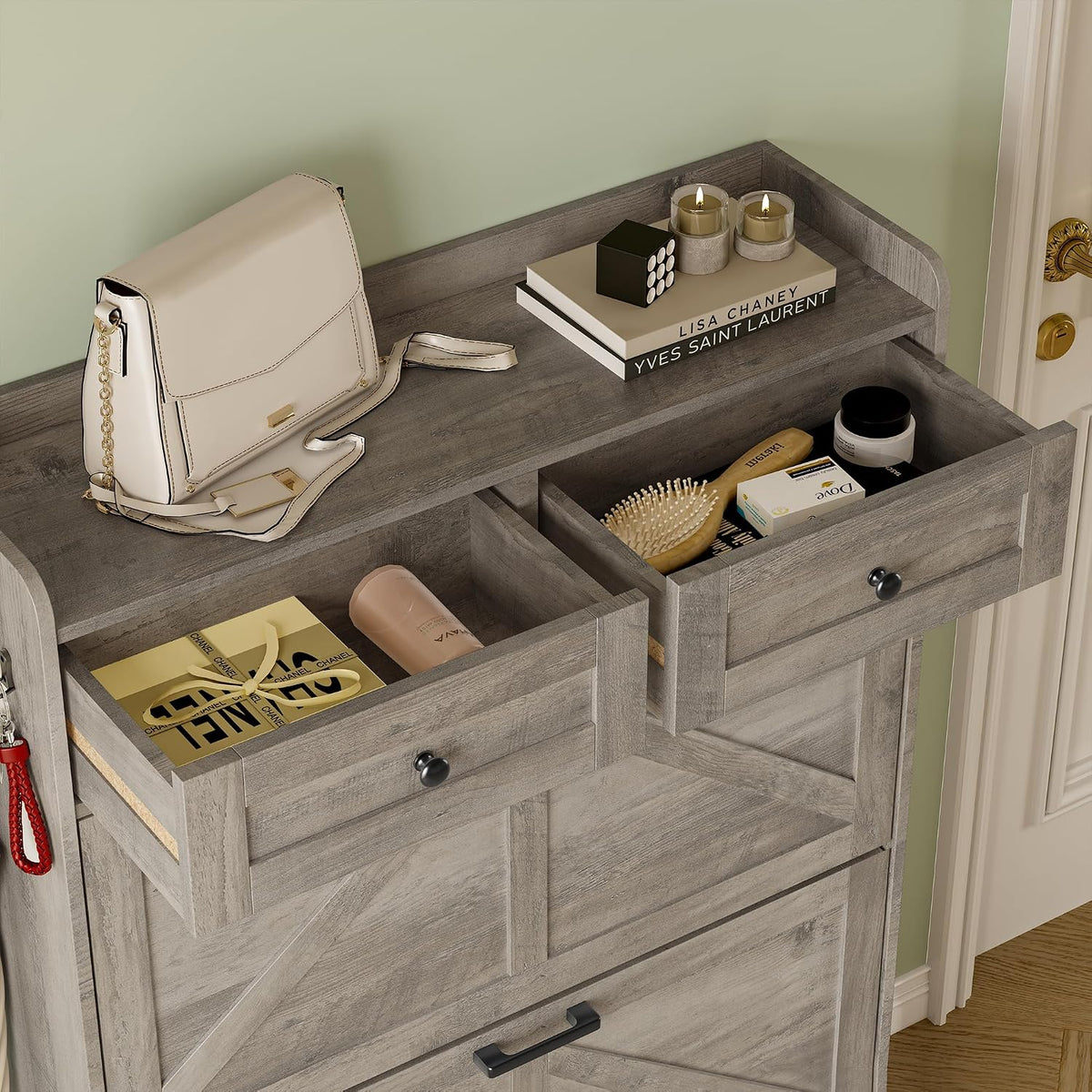 BORNOON Shoe Storage Cabinet for Entryway, Farmhouse Narrow Shoe Cabinet with...