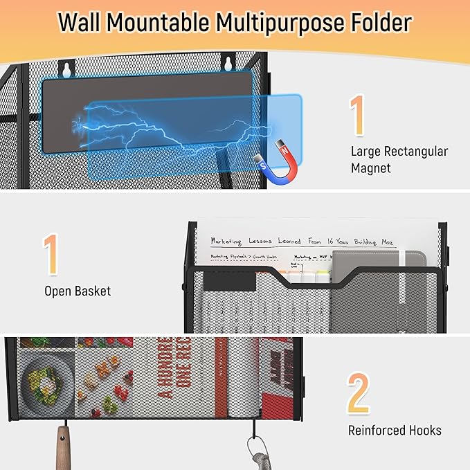 Docnest 3 Pack Magnetic Wall Mounted File Holders, Mesh Letter Organizer - Image 4