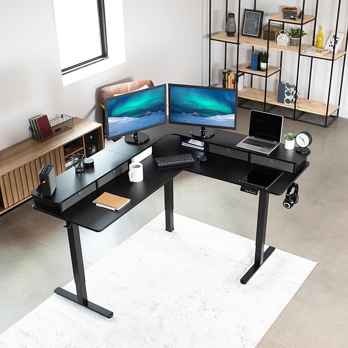 VIVO Electric 2-Tier Corner L-Shaped 63 x 55 inch Standing Desk, Height - Image 7