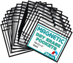 Magnetic Dry Erase Pockets by Two Point (30-Pack) - Landscape - Black Dry Erase Pocket Sleeves, Job Shop Ticket Holders, Clear Paper Sleeves Protector, Magnetic Pouch