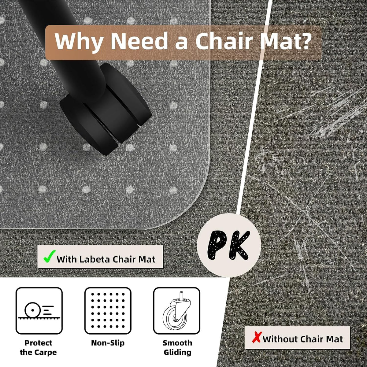 Office Chair Mat for Low-Pile Carpet 36" x 48", 2-Pack Office and H...