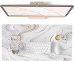 QIYI White Mouse Pad, Cute Marble Large Desk Mat, PU Leather Desk Protector by QIYI