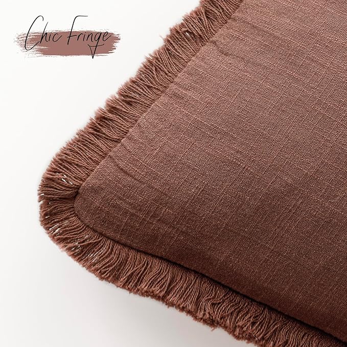 Foindtower Set of 2 Decorative Linen Fringe Throw Pillow Covers Boho Farmhouse - Image 3